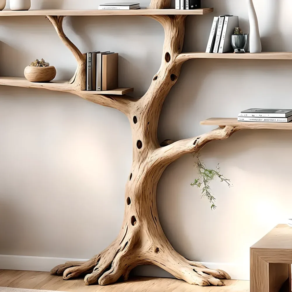 Bookshelf shaped like a perennial driftwood tree Bookshelf shaped like a solid wood tree, a special gift - Image 2