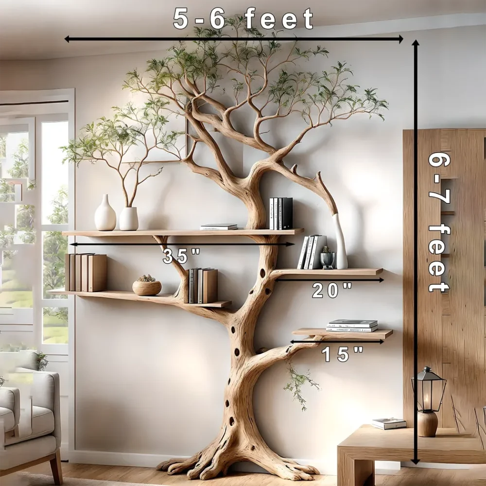 Bookshelf shaped like a perennial driftwood tree Bookshelf shaped like a solid wood tree, a special gift - Image 3