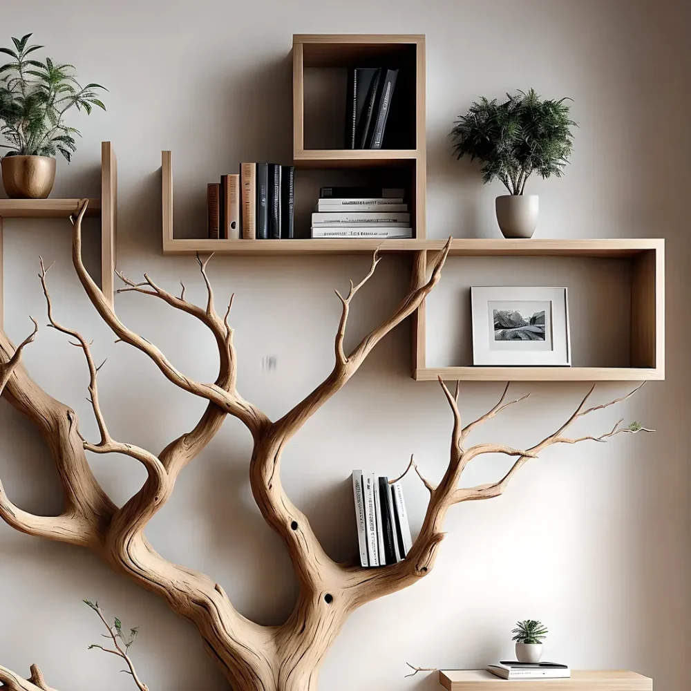 Bookshelf shaped like an old tree, aged wooden bookshelf, wall-mounted decorative bookshelf - Image 2