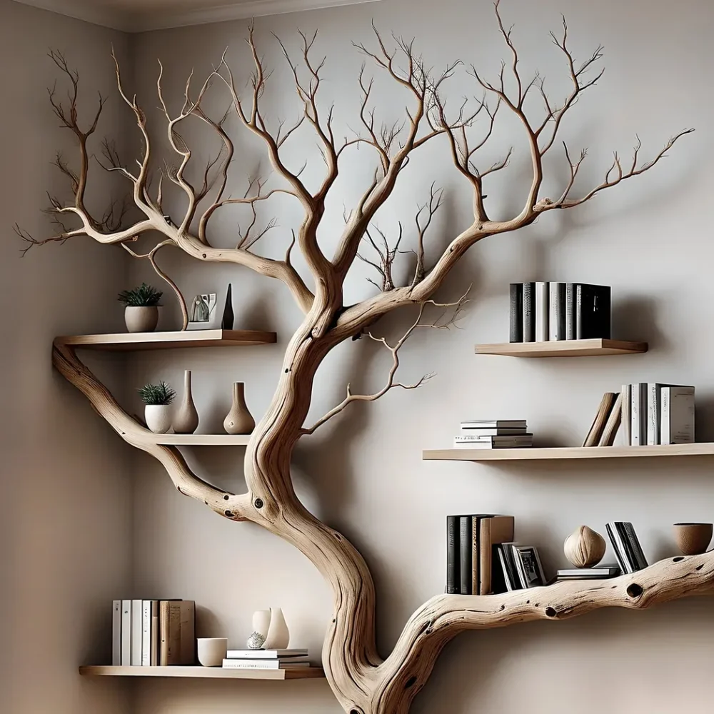 Decorative bookshelf made of solid driftwood for home decoration - Image 3