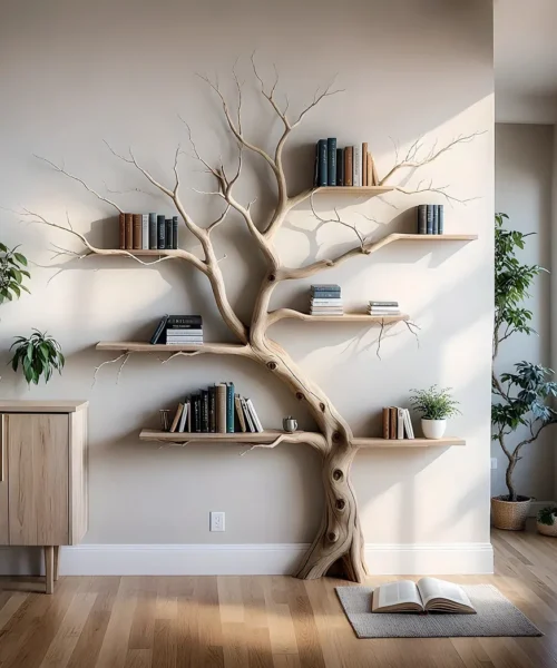 Decorative bookshelves for living room, driftwood bookshelves, solid wood bookshelves