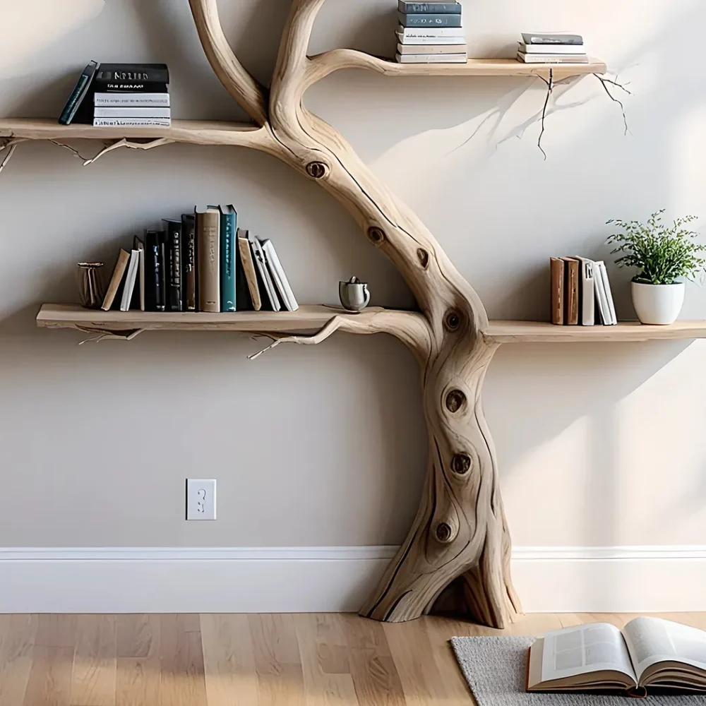 Decorative bookshelves for living room, driftwood bookshelves, solid wood bookshelves - Image 2