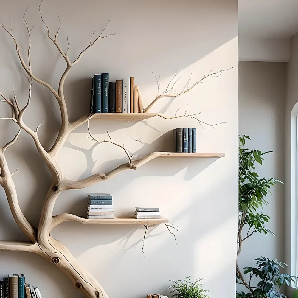 Decorative bookshelves for living room, driftwood bookshelves, solid wood bookshelves - Image 3