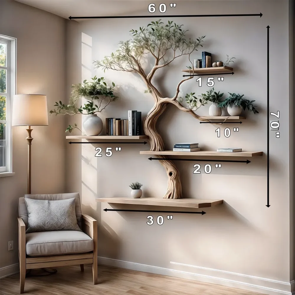 Bookshelf Decorated with Tree Branches Solid Wooden Bookshelf for Home Decoration - Image 3