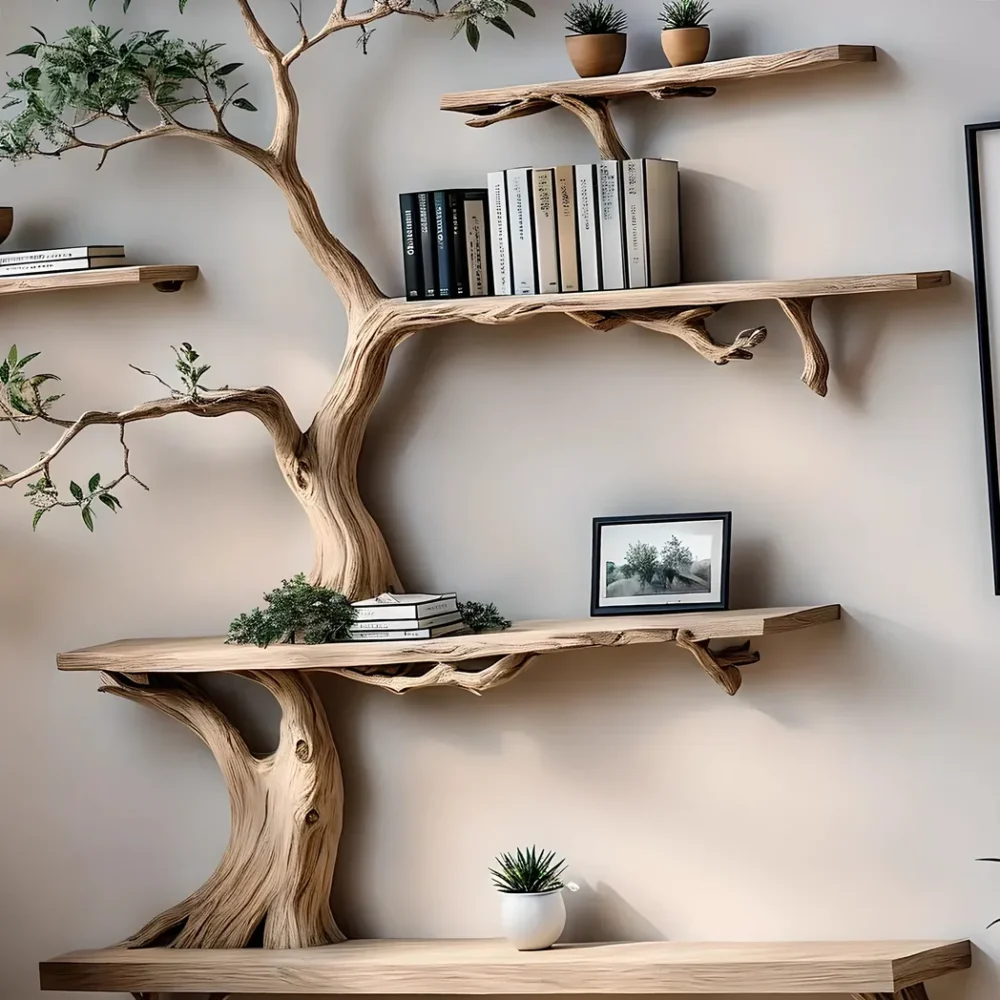 Bookshelf Tree-shaped wooden shelf for interior decoration, handmade wooden shelf - Image 2