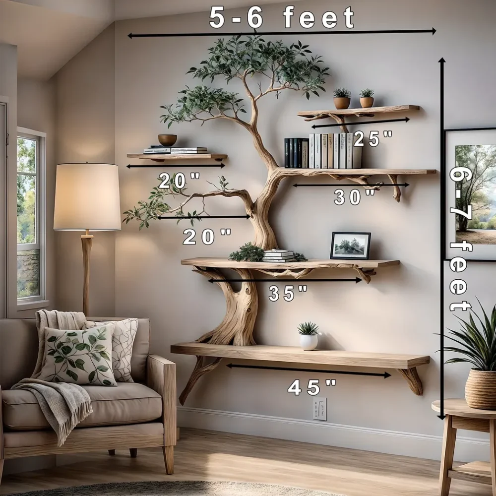 Bookshelf Tree-shaped wooden shelf for interior decoration, handmade wooden shelf - Image 3