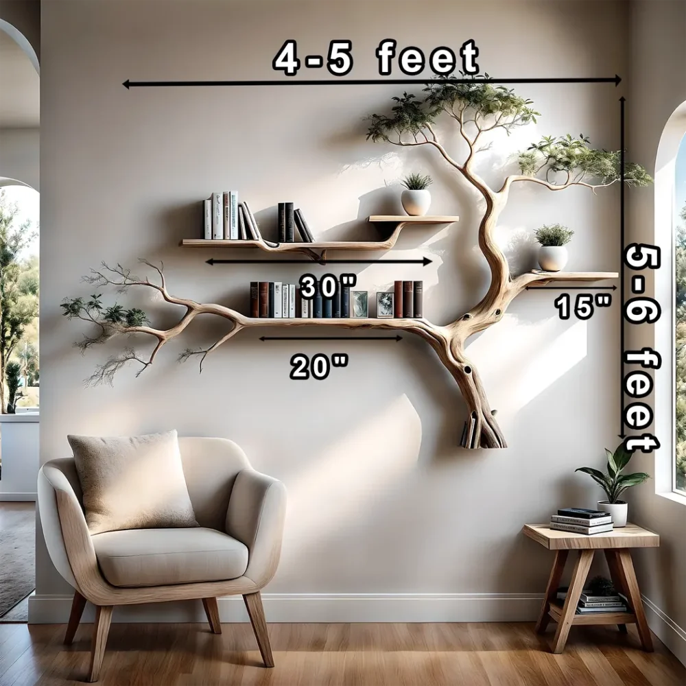 Bookshelf decorated with tree branch wall-mounted bookshelf Solid wood bookshelf for decoration - Image 3