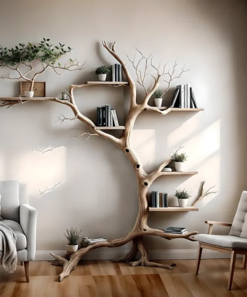 Driftwood bookshelf wall decoration, children's bookshelf