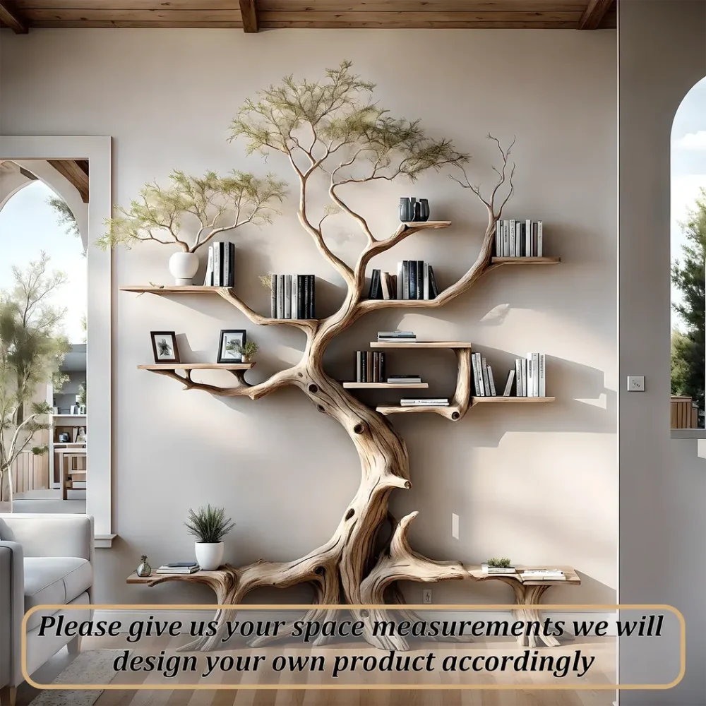 Driftwood bookshelf decorates home wall - Image 4