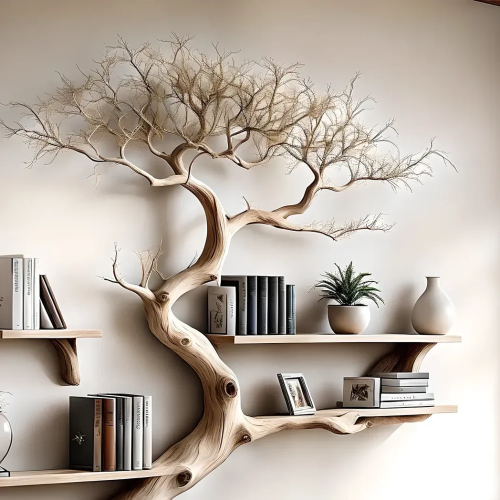 Driftwood Bookshelf with Narrow Table Unique and Stylish Home Decor - Image 2