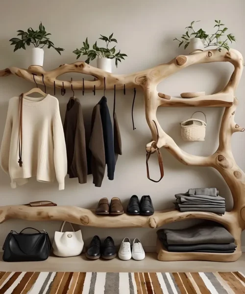 Clothes and shoe rack made of solid wood