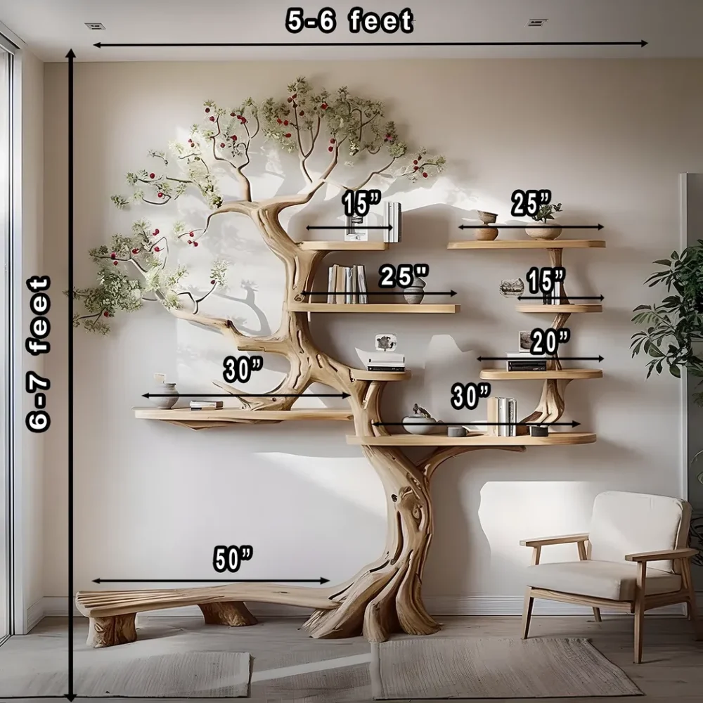 Decorative tree branch bookshelf wall mounted bookshelf bookshelf handmade furniture - Image 2