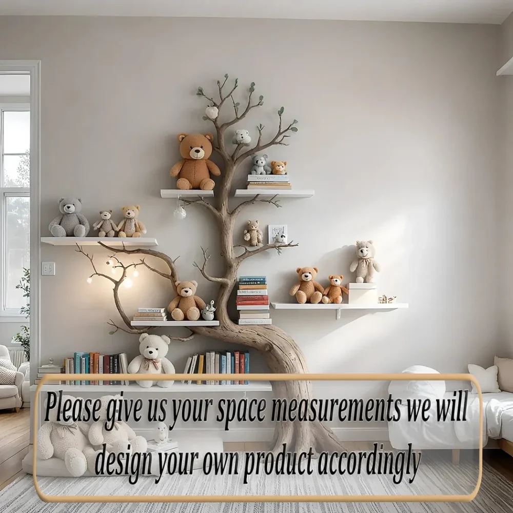 Artistic wall-mounted bookshelf for children - Unique design made of solid wood, toy storage shelf for children. - Image 3