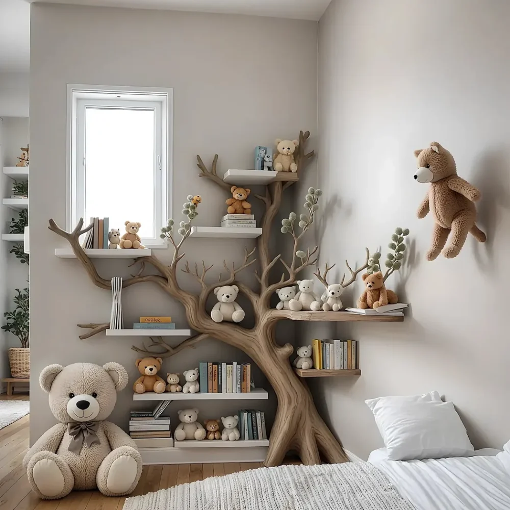Artistic solid wood bookshelf for children - Natural wood creates bedroom highlight