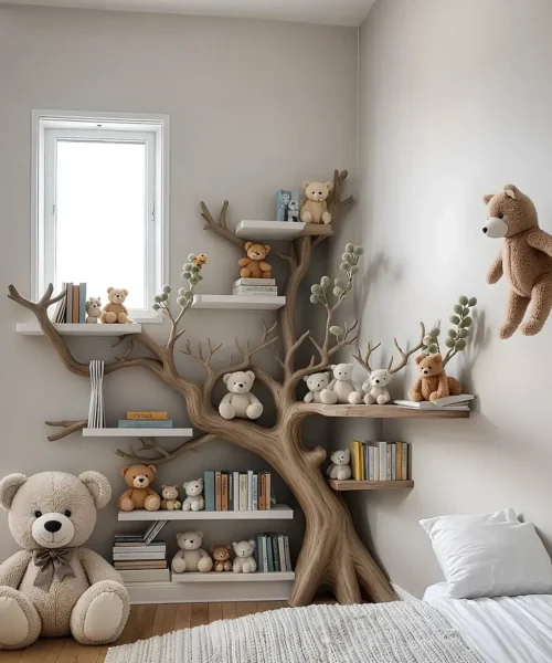 Artistic solid wood bookshelf for children - Natural wood creates bedroom highlight
