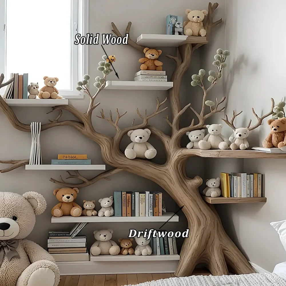 Artistic solid wood bookshelf for children - Natural wood creates bedroom highlight - Image 3