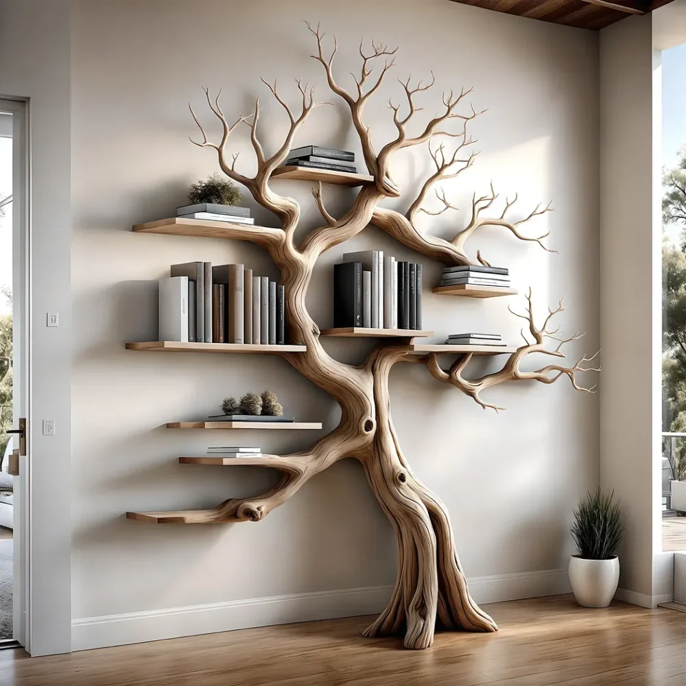 100% Handmade Wooden Bookshelf Natural Wood Floating Shelf for Baby Room Decoration, Durable Bookcase