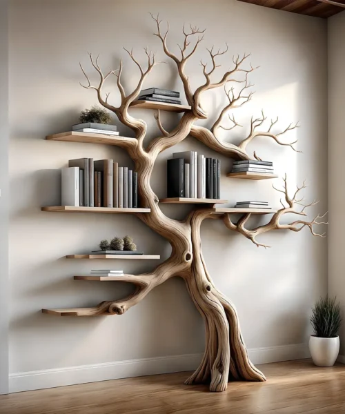 100% Handmade Wooden Bookshelf Natural Wood Floating Shelf for Baby Room Decoration, Durable Bookcase