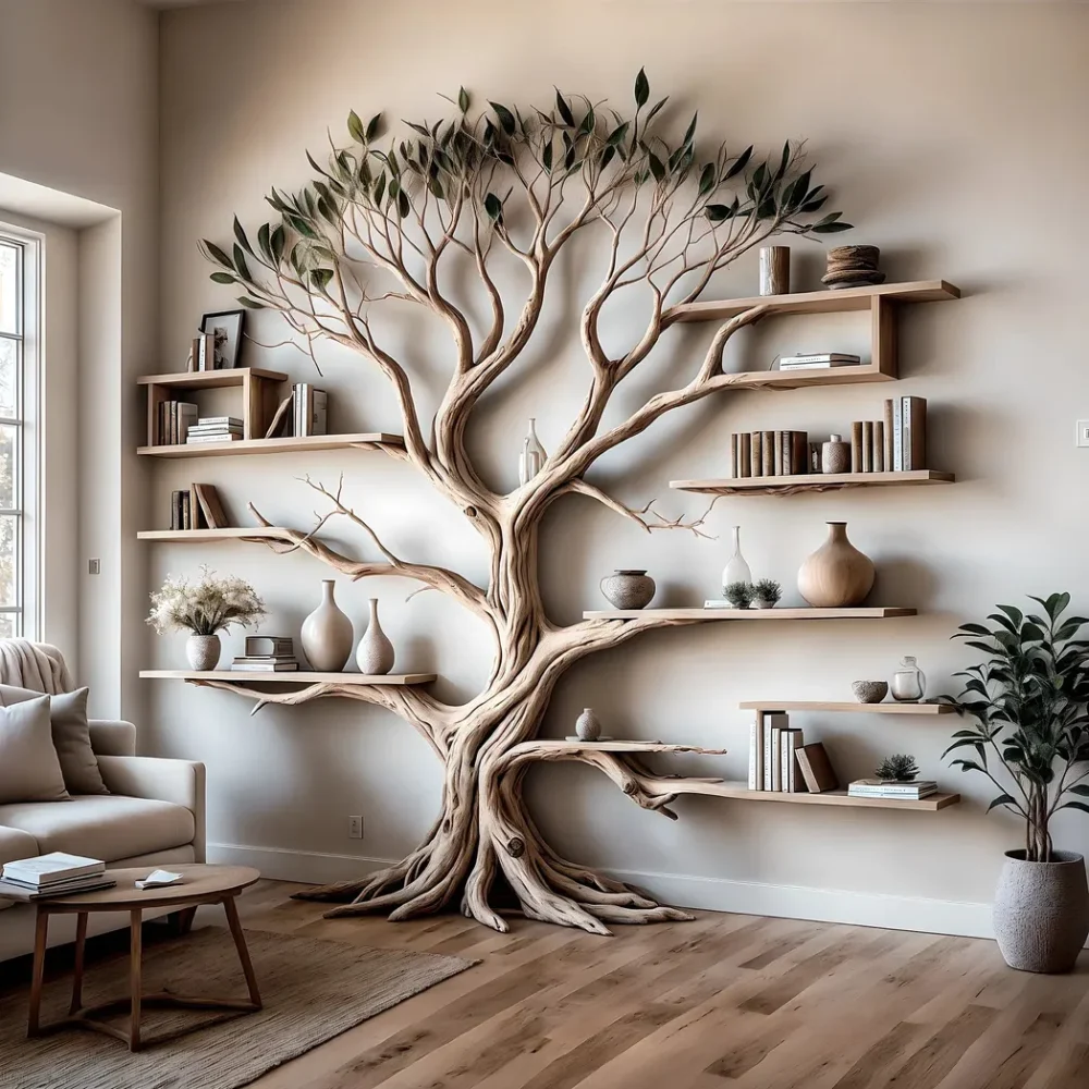 Ancient Tree Bookshelf Floating Solid Wood Bookshelf for Unique Home Decor