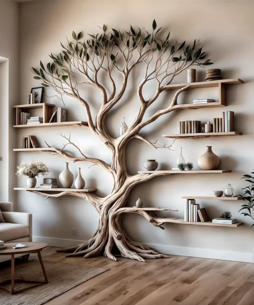 Ancient Tree Bookshelf Floating Solid Wood Bookshelf for Unique Home Decor