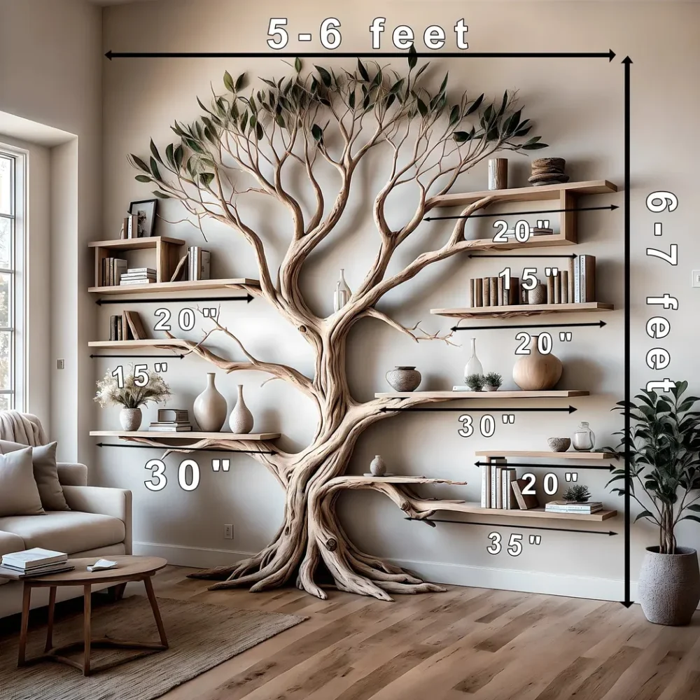 Ancient Tree Bookshelf Floating Solid Wood Bookshelf for Unique Home Decor - Image 3
