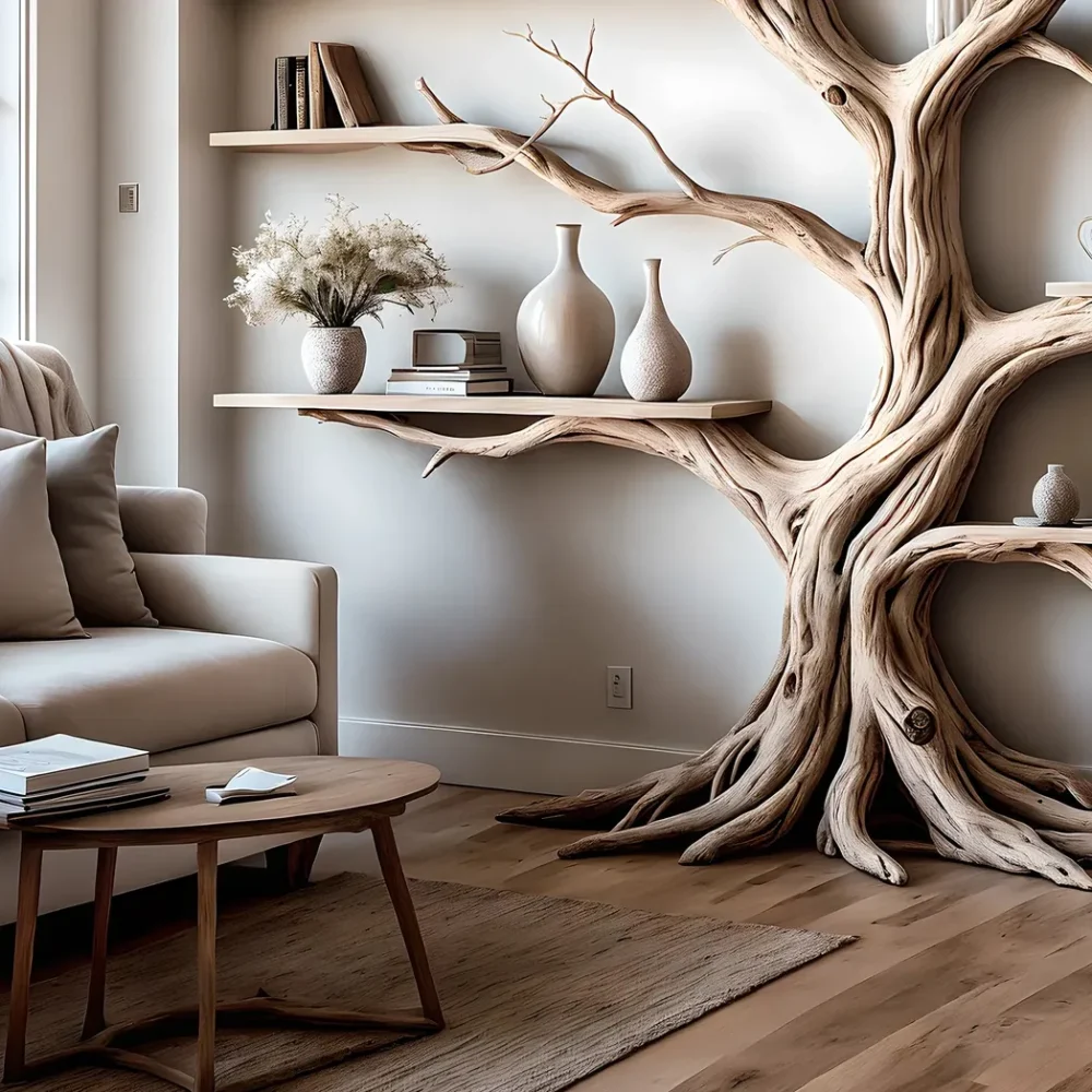 Ancient Tree Bookshelf Floating Solid Wood Bookshelf for Unique Home Decor - Image 5