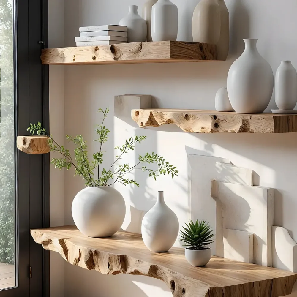 Book shelves, floating wooden shelves, monolithic shelves - Image 3