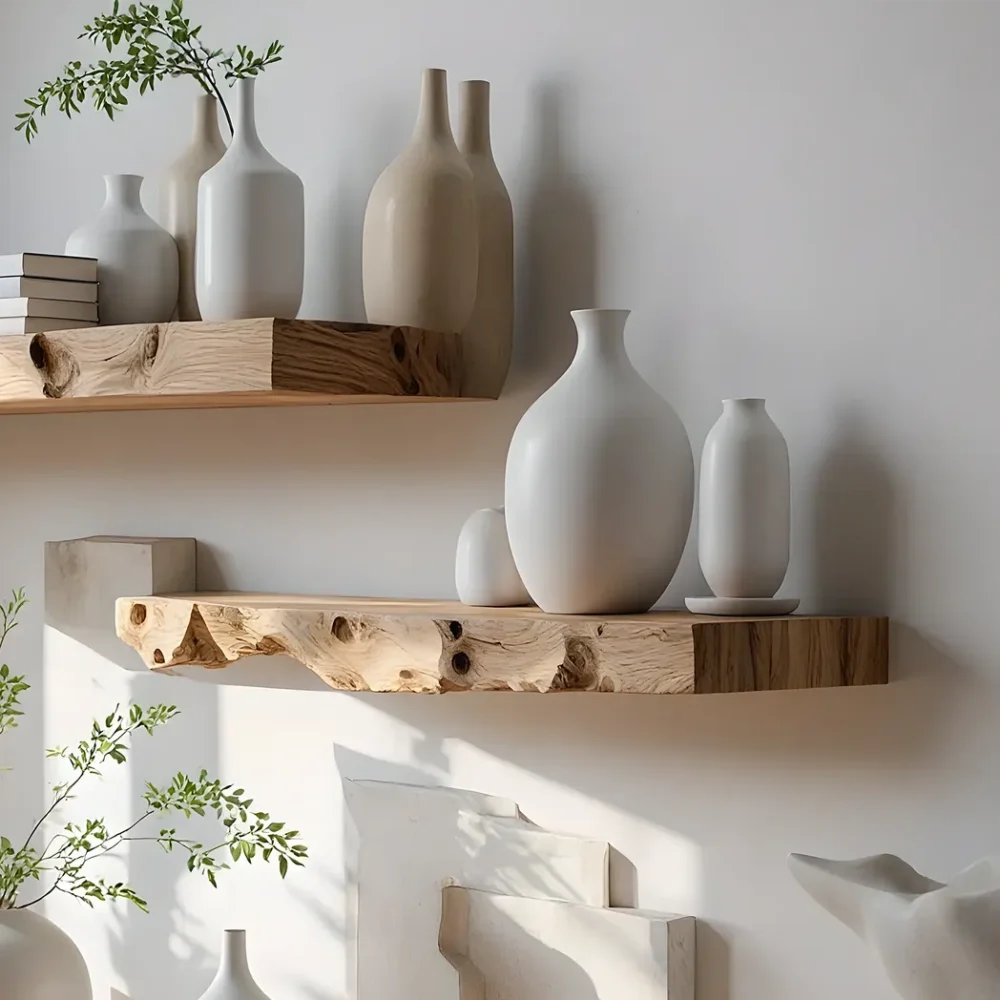 Book shelves, floating wooden shelves, monolithic shelves - Image 5