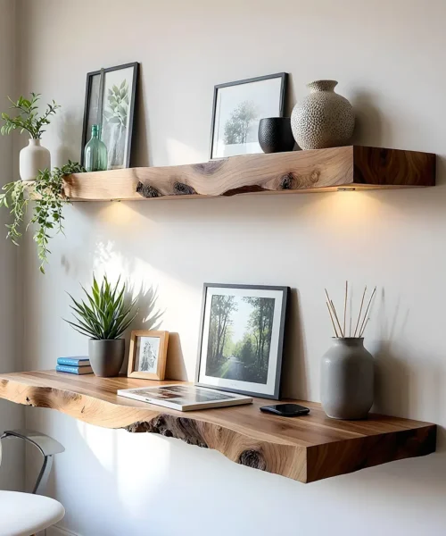 Corner shelf living next to wall natural floating shelves rustic floating living next to christmas decorations housewarming gifts.