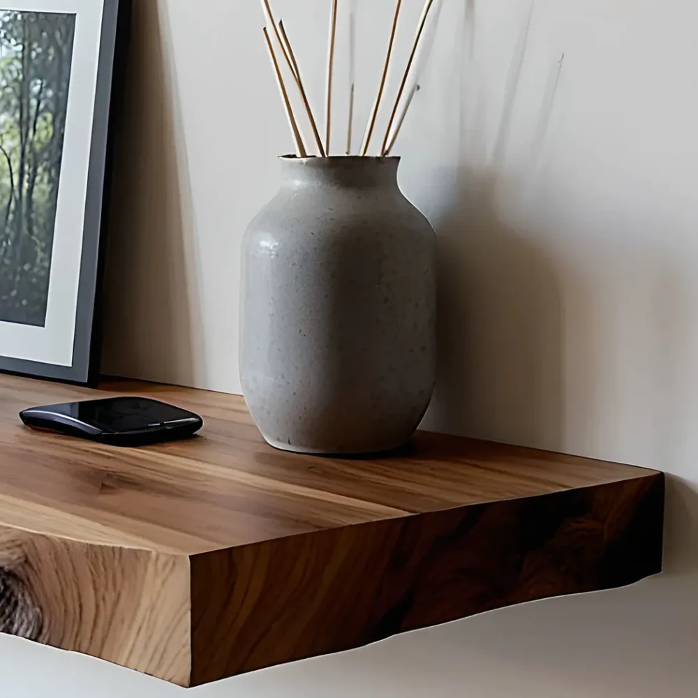 Corner shelf living next to wall natural floating shelves rustic floating living next to christmas decorations housewarming gifts. - Image 4