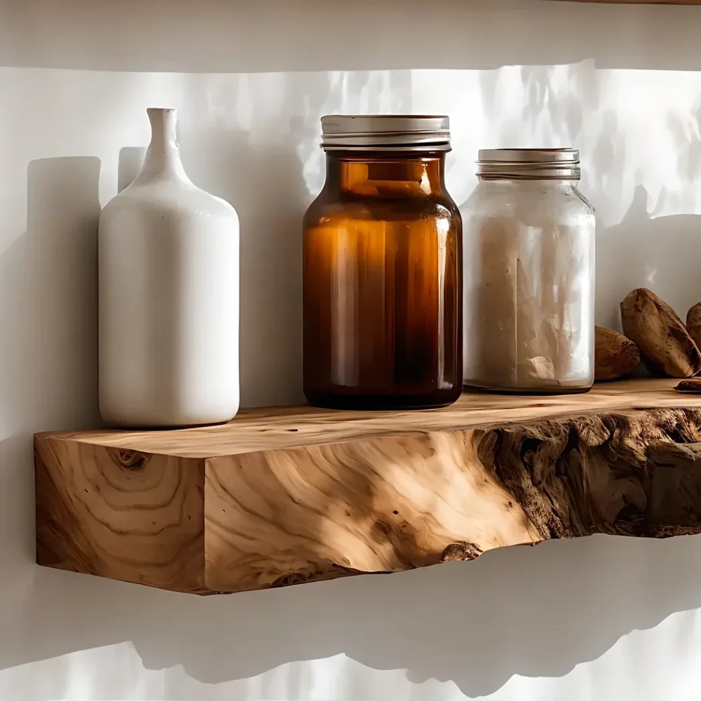 Corner shelf living next to wall rustic floating shelf living next to housewarming gift decorations - Image 2