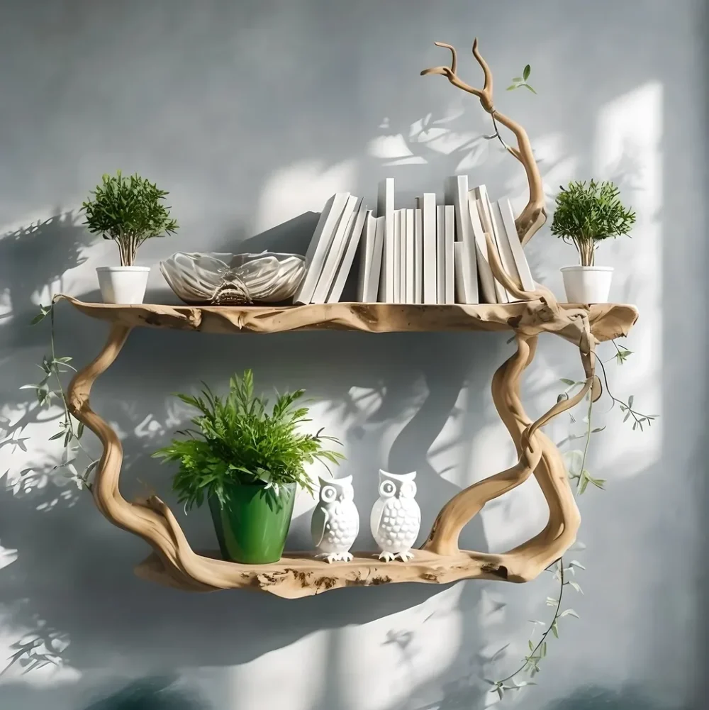 Driftwood bookshelf, wall-mounted bookshelf, personal bookshelf