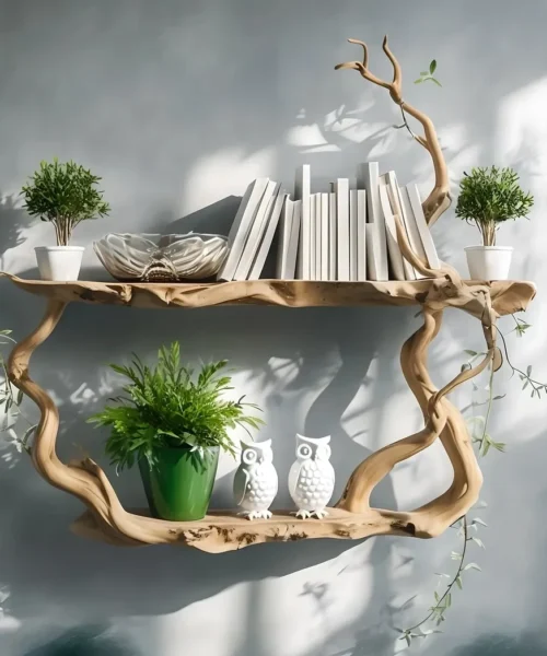 Driftwood bookshelf, wall-mounted bookshelf, personal bookshelf