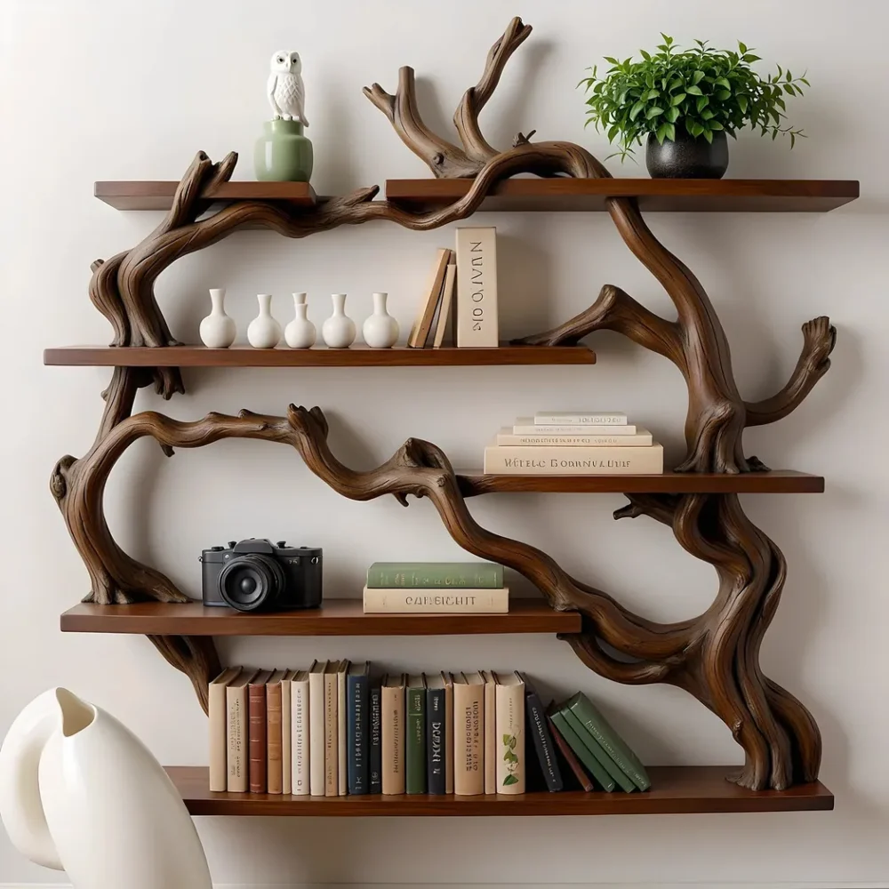 Driftwood tree branch bookshelf, children's bookshelf, library bookshelf