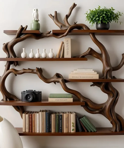 Driftwood tree branch bookshelf, children's bookshelf, library bookshelf