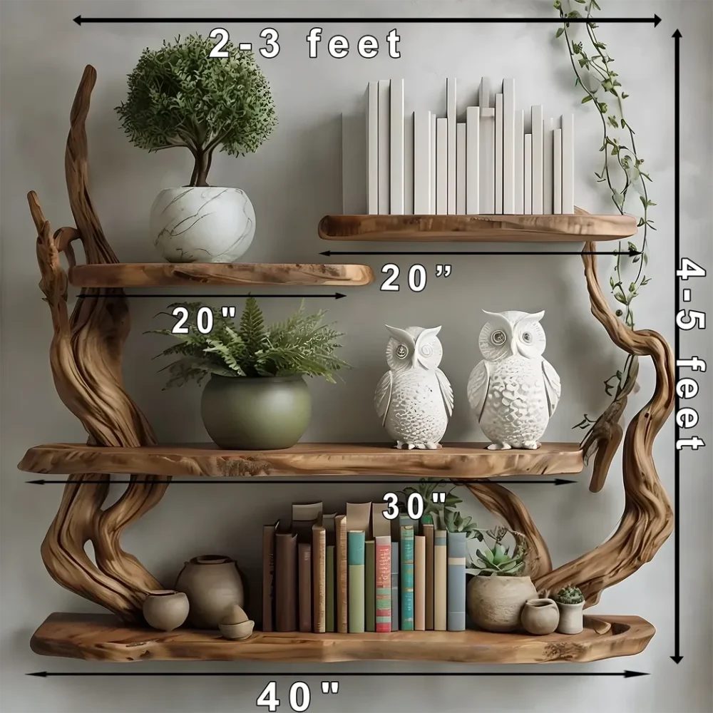 Handmade driftwood bookshelf, wall-mounted bookshelf - Image 2