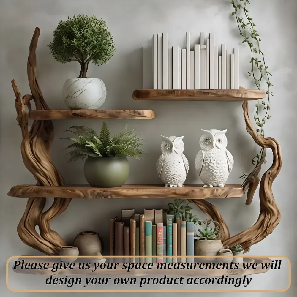 Handmade driftwood bookshelf, wall-mounted bookshelf - Image 4