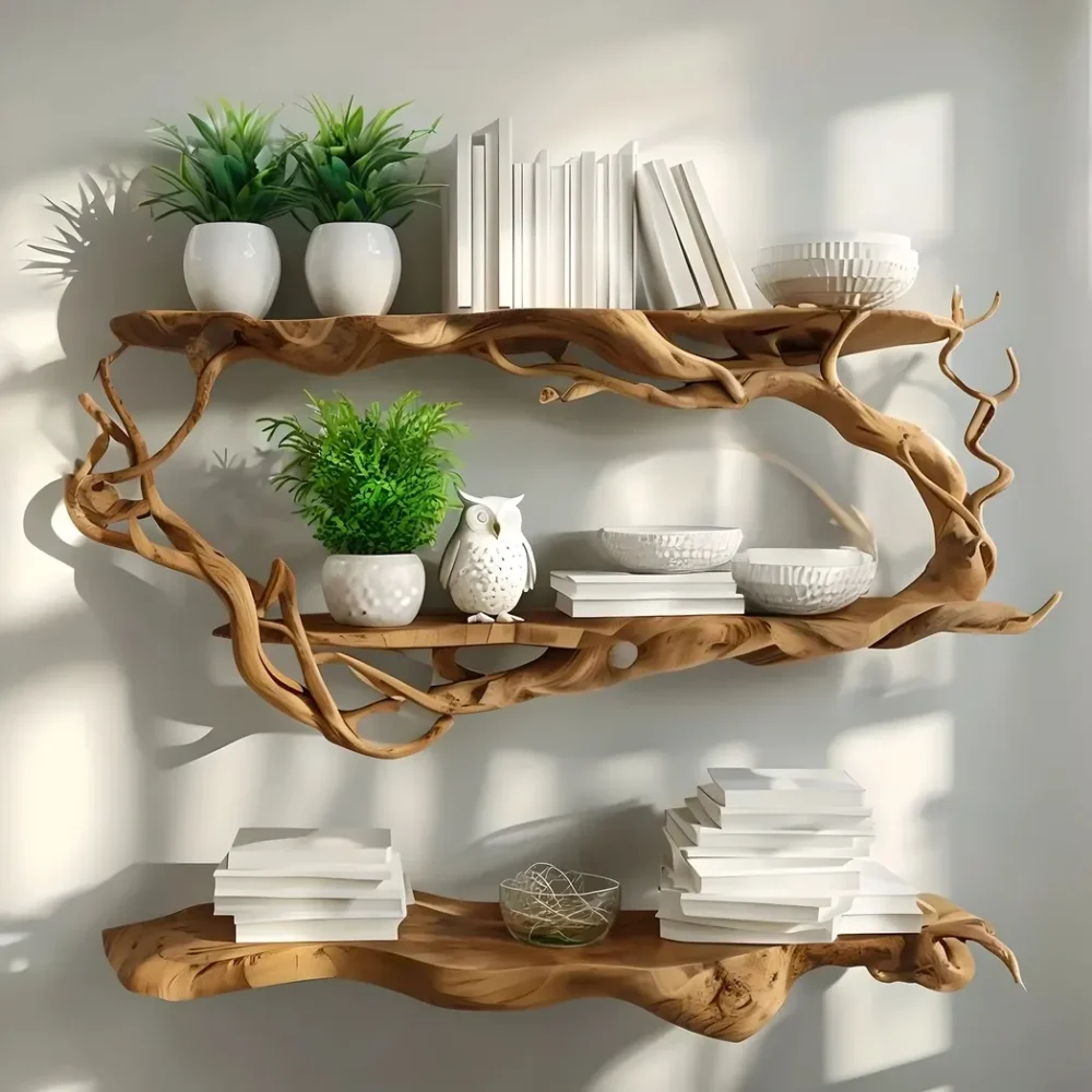 Library bookshelf made of driftwood