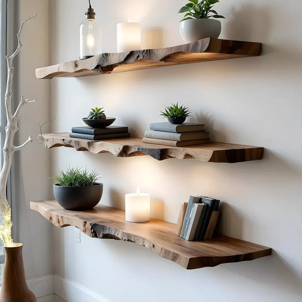 Live Edge Walnut Corner Floating Shelves for Books ? Functional and Decorative Wall Storage