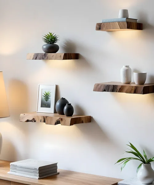Live edge walnut corner floating shelves, Bookshelf decorations corner rustic wooden shelf wall floating shelf