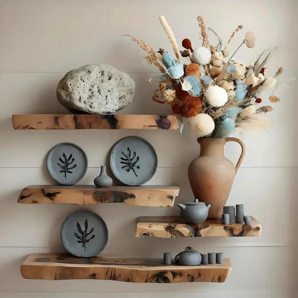 Premium Live Edge Floating Shelves - Wall-Mounted Wood Decor