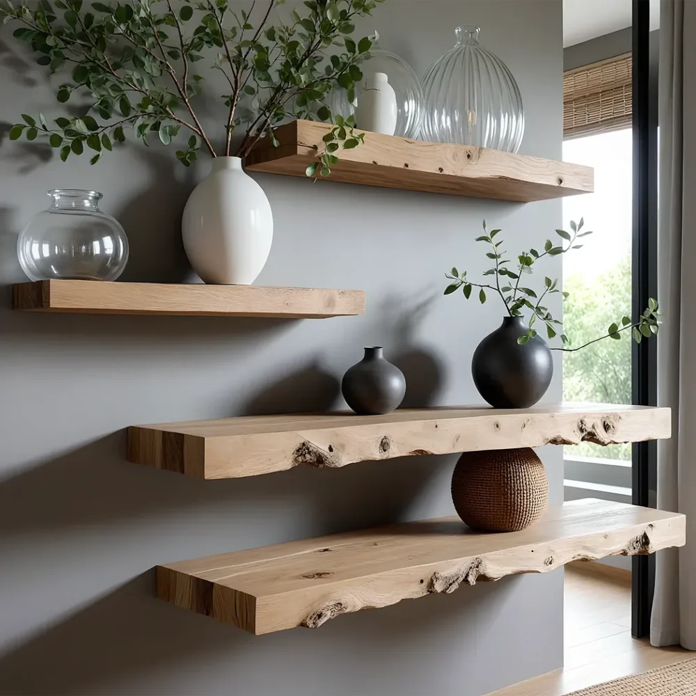 Rustic wooden shelves, home decoration shelves
