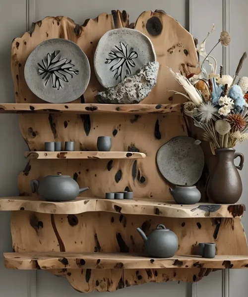 Set of 4 decorative shelves made of driftwood
