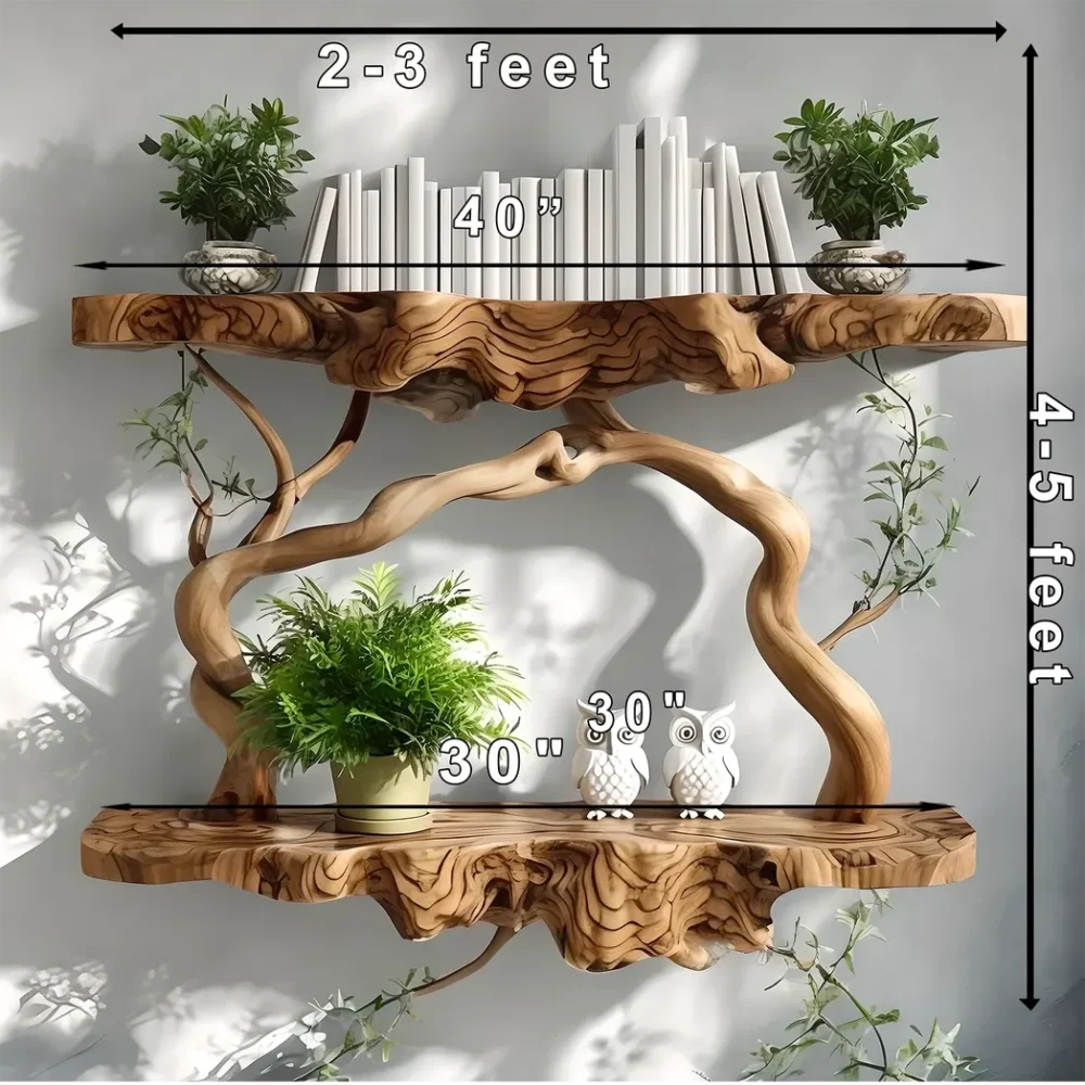 Solid wood rustic floating shelves, tree branch-shaped floating shelves - Image 2