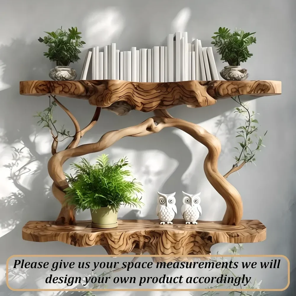 Solid wood rustic floating shelves, tree branch-shaped floating shelves - Image 4