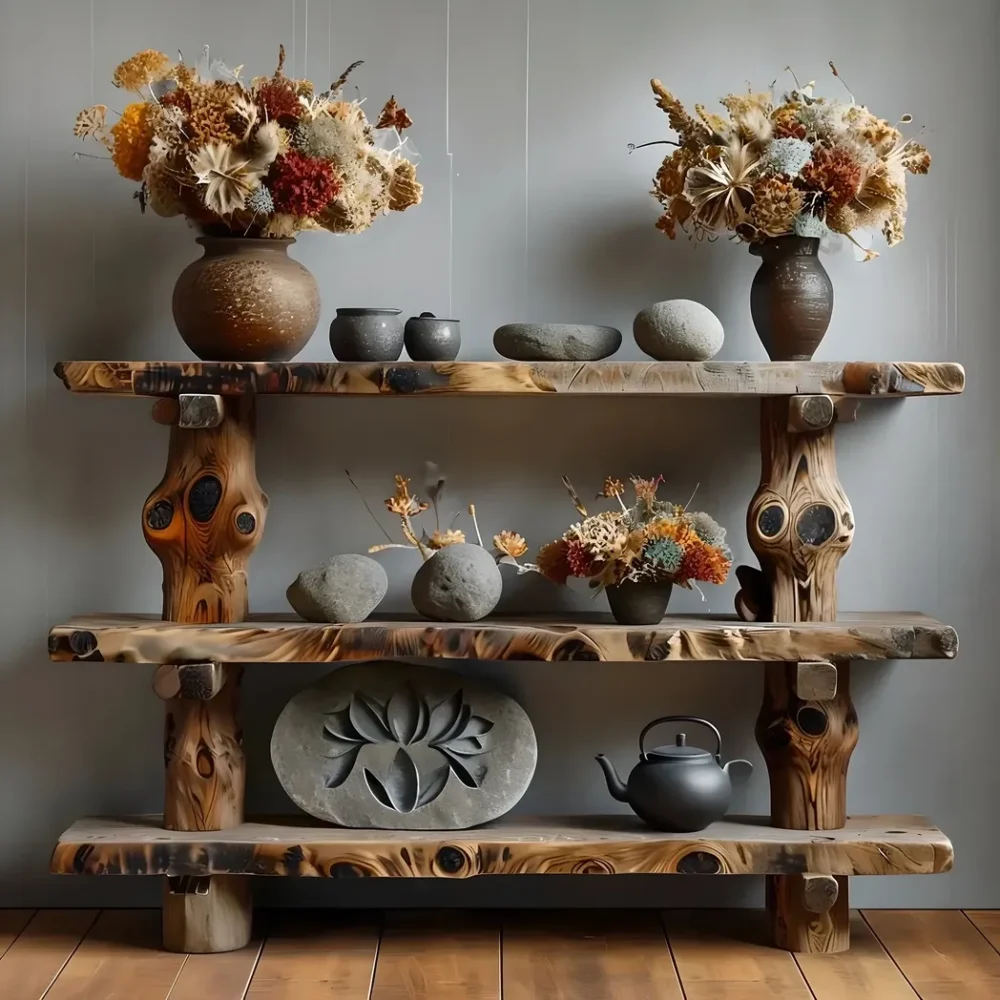 Solid wood shelf Mid century bookcase Free standing rustic bookstand Reclaimed shelving Antique furniture decoration