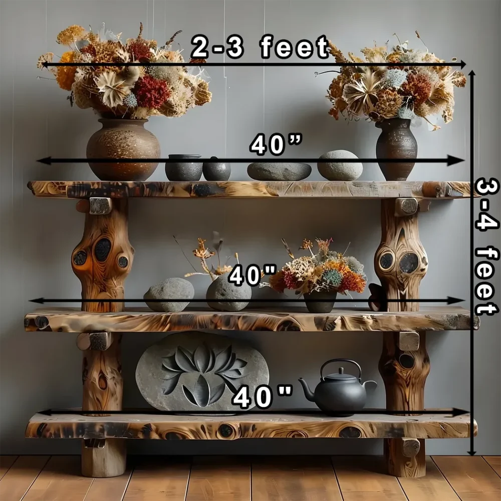 Solid wood shelf Mid century bookcase Free standing rustic bookstand Reclaimed shelving Antique furniture decoration - Image 2