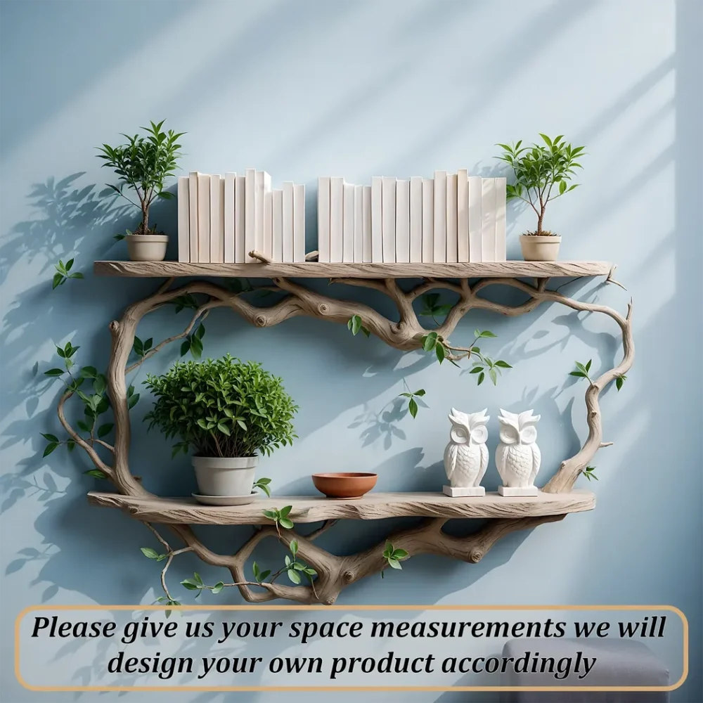 Wall-mounted bookshelf shaped like tree branches made of natural wood - Image 3