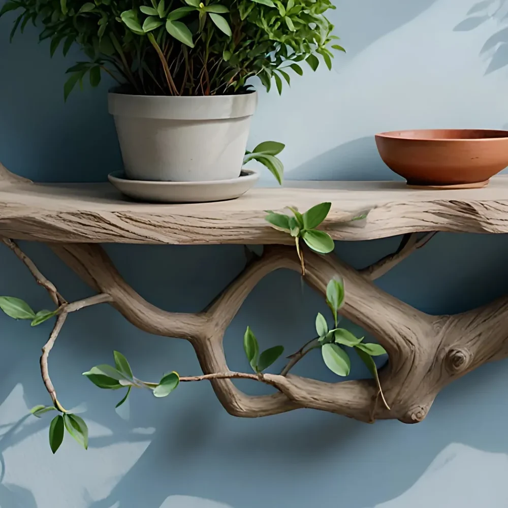 Wall-mounted bookshelf shaped like tree branches made of natural wood - Image 4