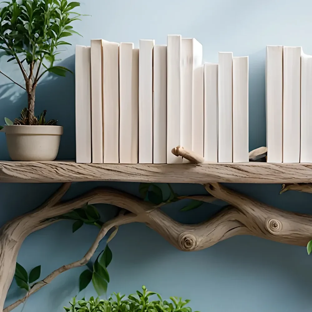 Wall-mounted bookshelf shaped like tree branches made of natural wood - Image 5